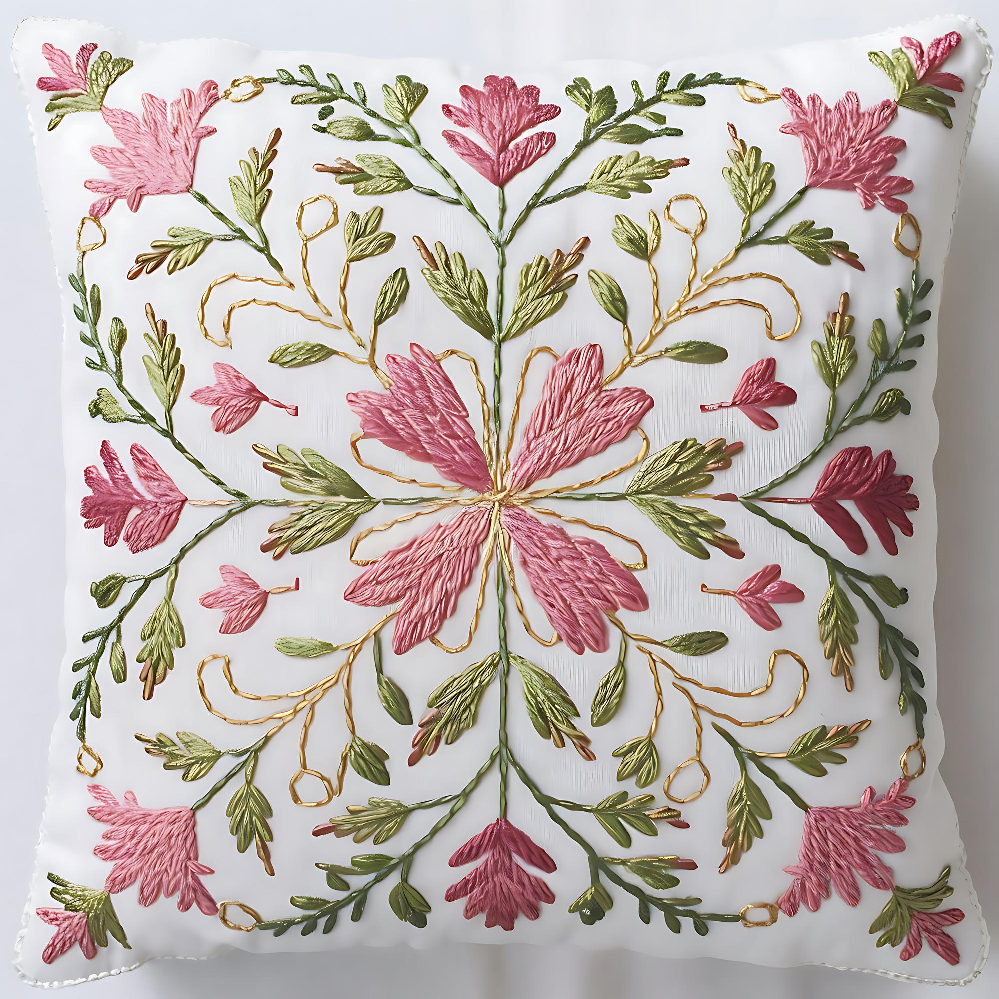 Cuscino ricamato con pattern botanico